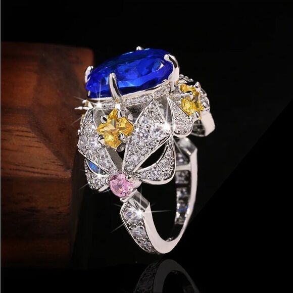 925 Sterling Silver Topaz Pink Yellow Topaz Cocktail Ring Stamped Gift Boxed - Picture 5 of 5